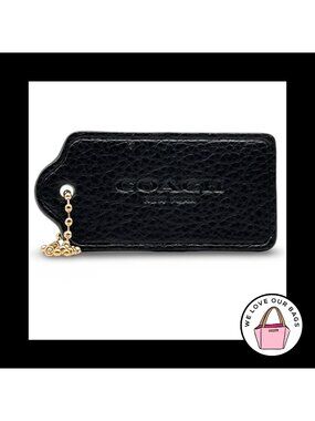 2.5" Large COACH Navy Blue Pebbled Leather Brass Fob Bag Charm Keychain Hang Tag